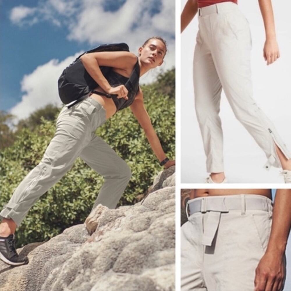Athleta Trekkie Belted Light Gray Tan Hiking Pants |‎ SZ 10